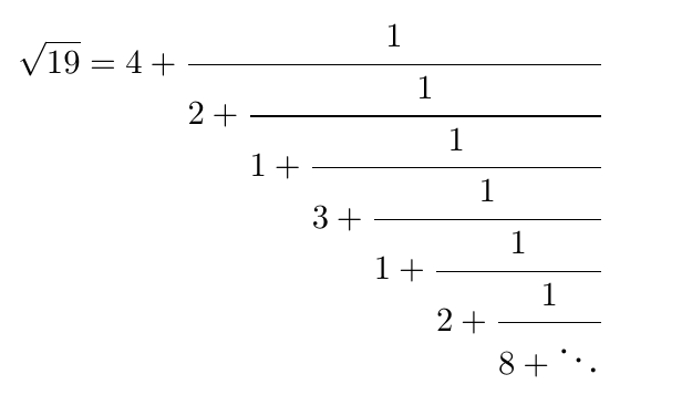 Canonical Continued Fraction for Sqrt(19)
