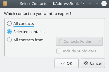 A screenshot of KAddressBook's “Export CSV File” dialog.